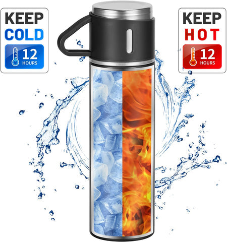 Double-Wall Stainless Steel Vacuum Thermos Flask 500ml| With 3 Cups| Perfect for Gift and Traveling