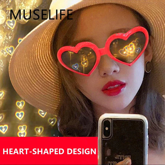 Love Heart Shaped Effects Glasses Watch The Lights Change to Heart Shape At Night Diffraction Glasses Women Fashion Sunglasses