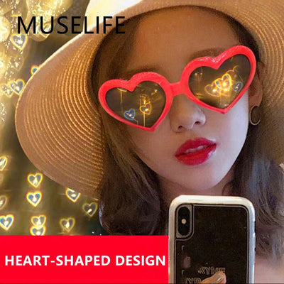 Love Heart Shaped Effects Glasses Watch The Lights Change to Heart Shape At Night Diffraction Glasses Women Fashion Sunglasses