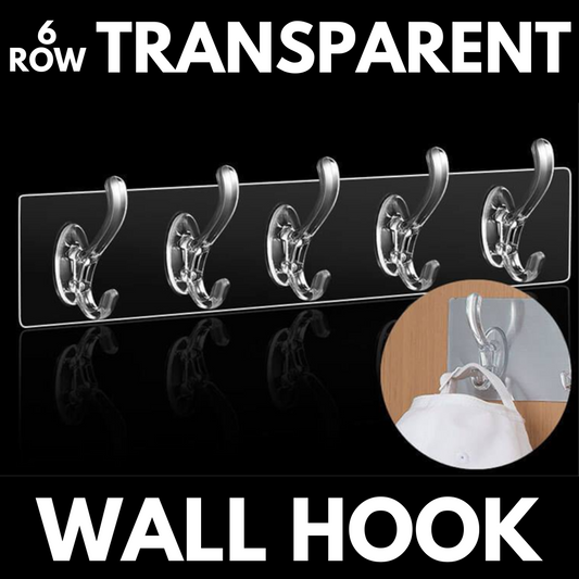6 Row Transparent Wall Hooks (Pack of 2)